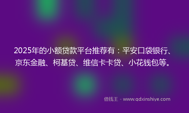 2025年的小额贷款平台推荐有：平安口袋银行、京东金融、柯基贷、维信卡卡贷、小花钱包等。