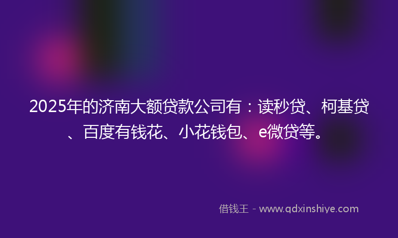 2025年的济南大额贷款公司有：读秒贷、柯基贷、百度有钱花、小花钱包、e微贷等。