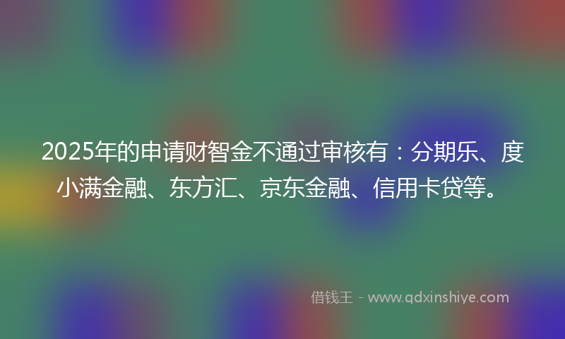 2025年的申请财智金不通过审核有：分期乐、度小满金融、东方汇、京东金融、信用卡贷等。