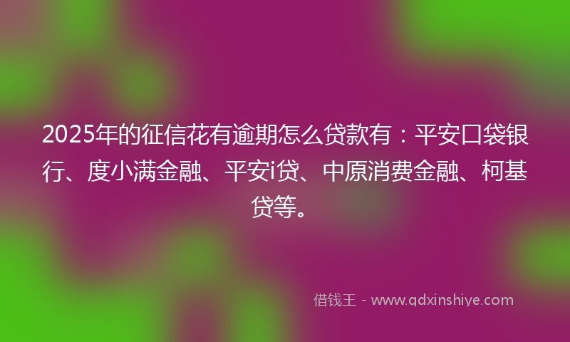 2025年的征信花有逾期怎么贷款有：平安口袋银行、度小满金融、平安i贷、中原消费金融、柯基贷等。