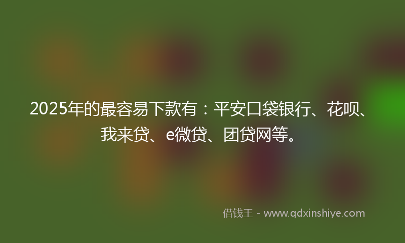 2025年的最容易下款有：平安口袋银行、花呗、我来贷、e微贷、团贷网等。