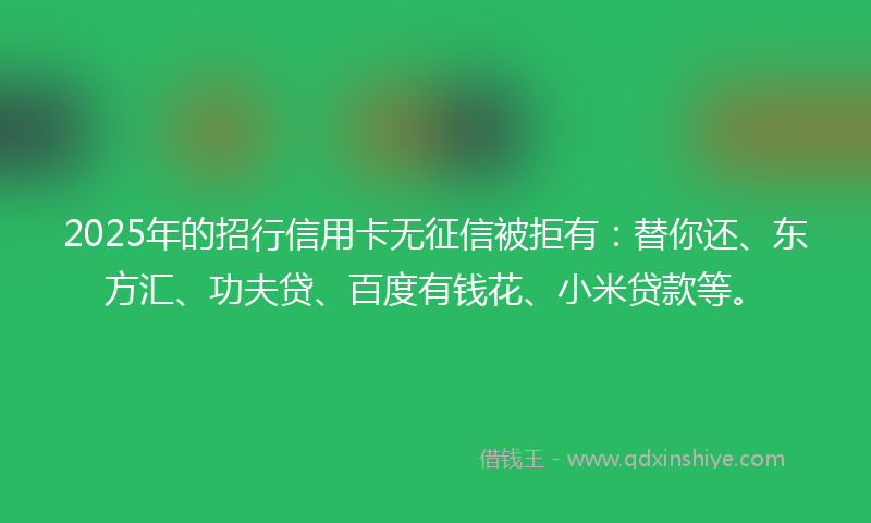 2025年的招行信用卡无征信被拒有：替你还、东方汇、功夫贷、百度有钱花、小米贷款等。