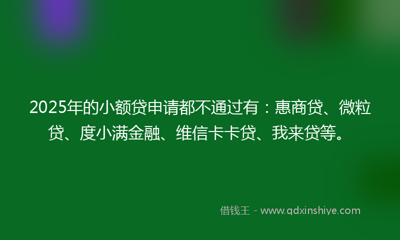 2025年的小额贷申请都不通过有：惠商贷、微粒贷、度小满金融、维信卡卡贷、我来贷等。