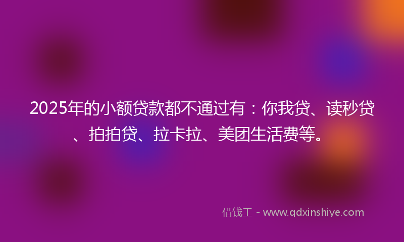 2025年的小额贷款都不通过有：你我贷、读秒贷、拍拍贷、拉卡拉、美团生活费等。