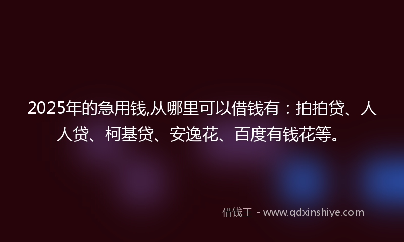 2025年的急用钱,从哪里可以借钱有：拍拍贷、人人贷、柯基贷、安逸花、百度有钱花等。