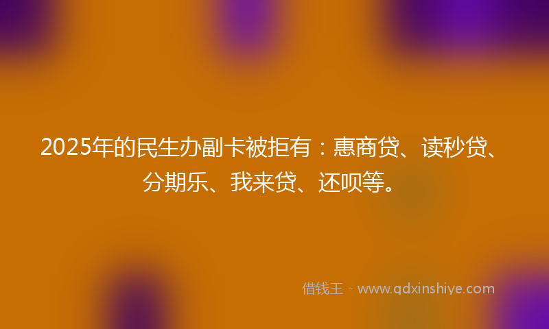 2025年的民生办副卡被拒有：惠商贷、读秒贷、分期乐、我来贷、还呗等。