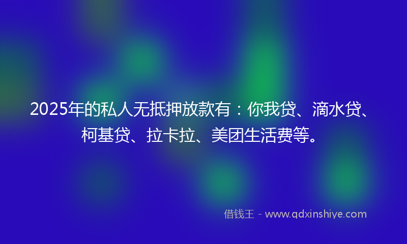 2025年的私人无抵押放款有：你我贷、滴水贷、柯基贷、拉卡拉、美团生活费等。