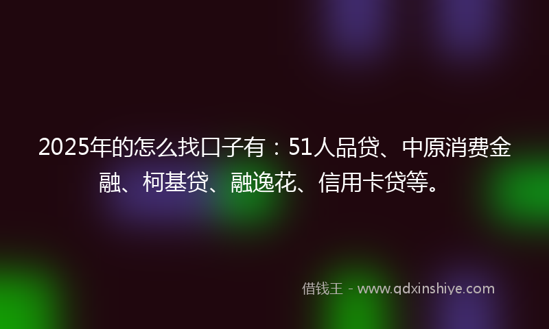 2025年的怎么找口子有：51人品贷、中原消费金融、柯基贷、融逸花、信用卡贷等。