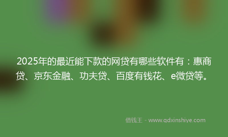 2025年的最近能下款的网贷有哪些软件有：惠商贷、京东金融、功夫贷、百度有钱花、e微贷等。
