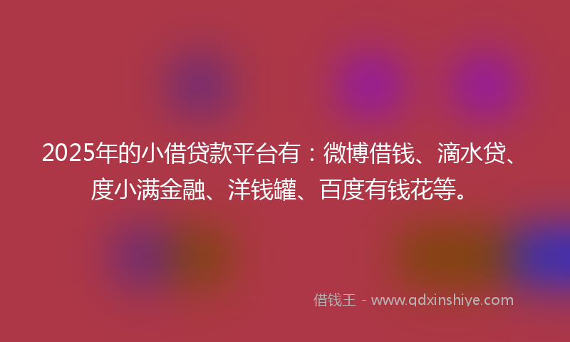 2025年的小借贷款平台有：微博借钱、滴水贷、度小满金融、洋钱罐、百度有钱花等。