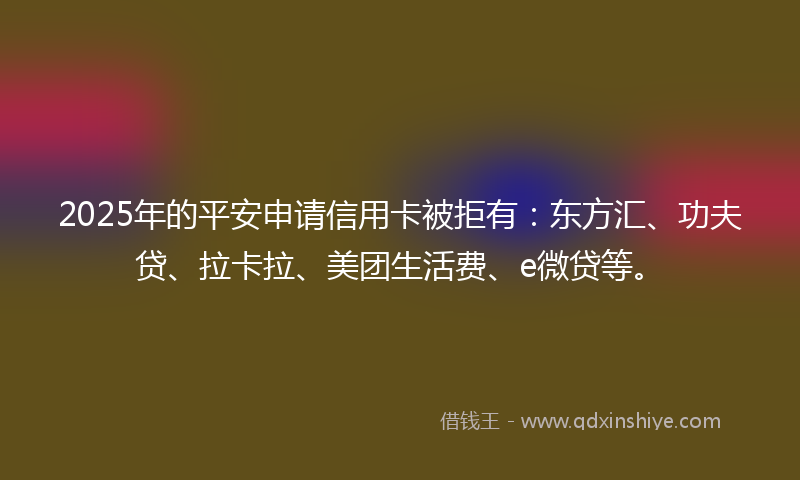2025年的平安申请信用卡被拒有：东方汇、功夫贷、拉卡拉、美团生活费、e微贷等。