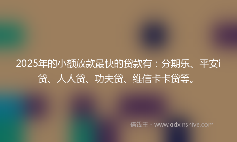 2025年的小额放款最快的贷款有：分期乐、平安i贷、人人贷、功夫贷、维信卡卡贷等。