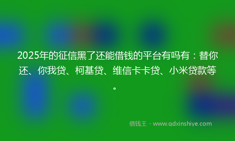 2025年的征信黑了还能借钱的平台有吗有：替你还、你我贷、柯基贷、维信卡卡贷、小米贷款等。