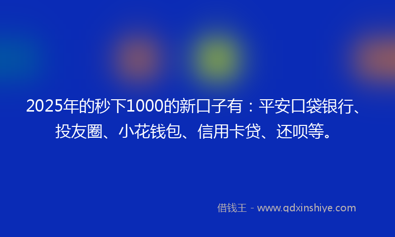 2025年的秒下1000的新口子有：平安口袋银行、投友圈、小花钱包、信用卡贷、还呗等。