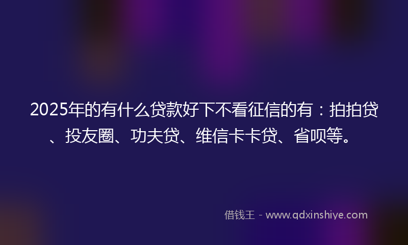 2025年的有什么贷款好下不看征信的有：拍拍贷、投友圈、功夫贷、维信卡卡贷、省呗等。