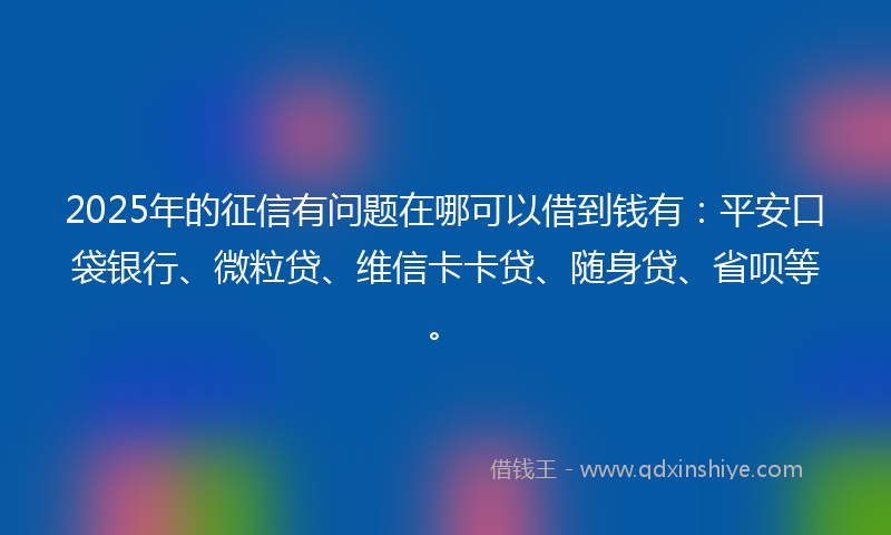 2025年的征信有问题在哪可以借到钱有：平安口袋银行、微粒贷、维信卡卡贷、随身贷、省呗等。