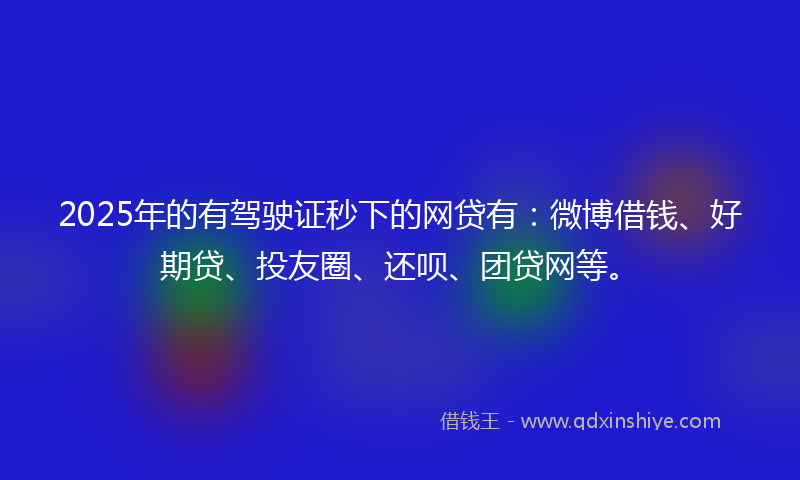 2025年的有驾驶证秒下的网贷有：微博借钱、好期贷、投友圈、还呗、团贷网等。