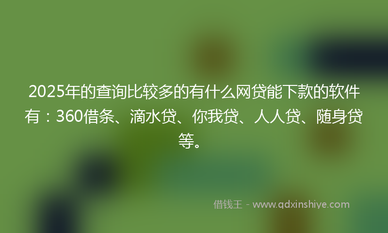 2025年的查询比较多的有什么网贷能下款的软件有：360借条、滴水贷、你我贷、人人贷、随身贷等。