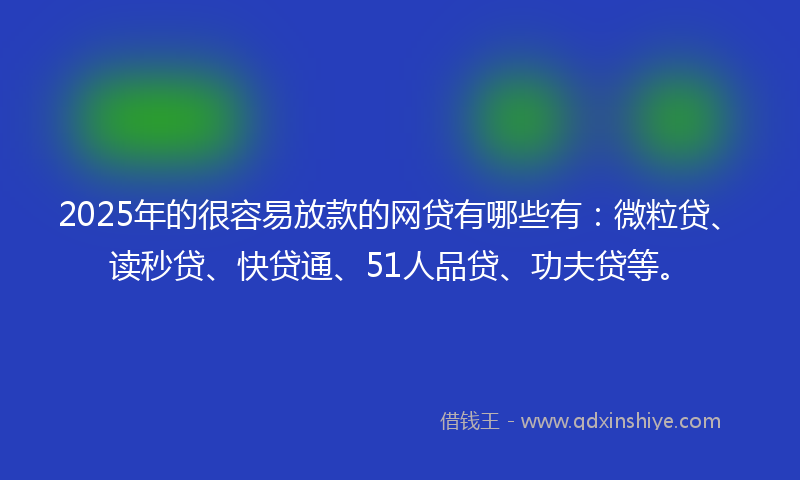 2025年的很容易放款的网贷有哪些有：微粒贷、读秒贷、快贷通、51人品贷、功夫贷等。