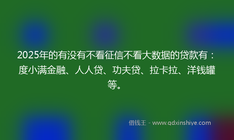 2025年的有没有不看征信不看大数据的贷款有：度小满金融、人人贷、功夫贷、拉卡拉、洋钱罐等。