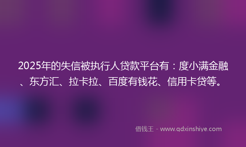 2025年的失信被执行人贷款平台有：度小满金融、东方汇、拉卡拉、百度有钱花、信用卡贷等。