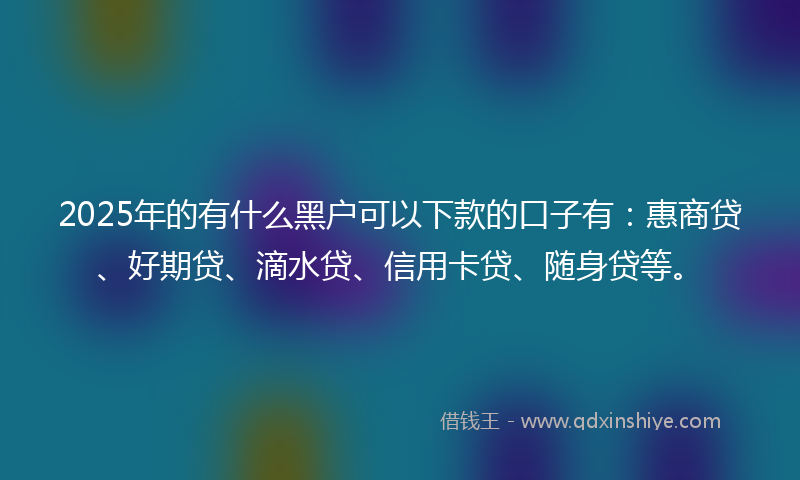 2025年的有什么黑户可以下款的口子有：惠商贷、好期贷、滴水贷、信用卡贷、随身贷等。
