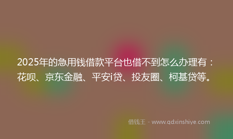 2025年的急用钱借款平台也借不到怎么办理有：花呗、京东金融、平安i贷、投友圈、柯基贷等。