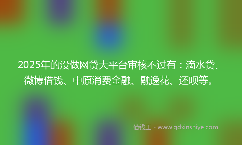 2025年的没做网贷大平台审核不过有：滴水贷、微博借钱、中原消费金融、融逸花、还呗等。