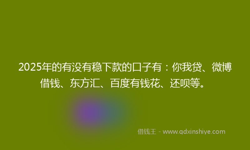 2025年的有没有稳下款的口子有：你我贷、微博借钱、东方汇、百度有钱花、还呗等。