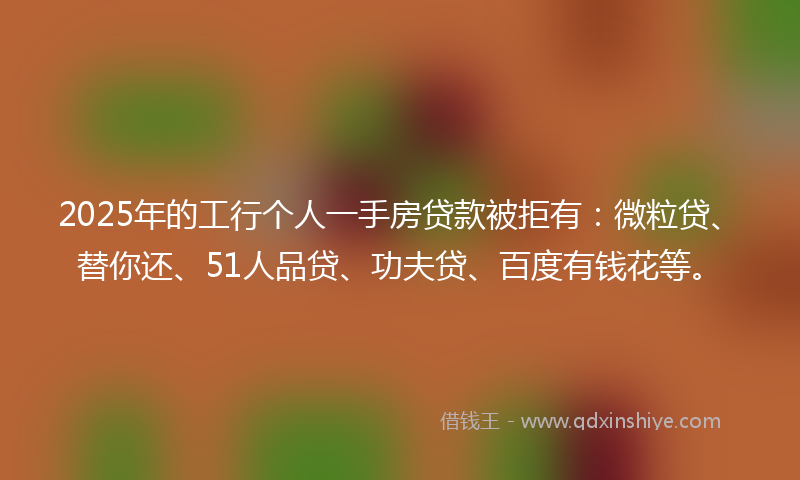 2025年的工行个人一手房贷款被拒有：微粒贷、替你还、51人品贷、功夫贷、百度有钱花等。