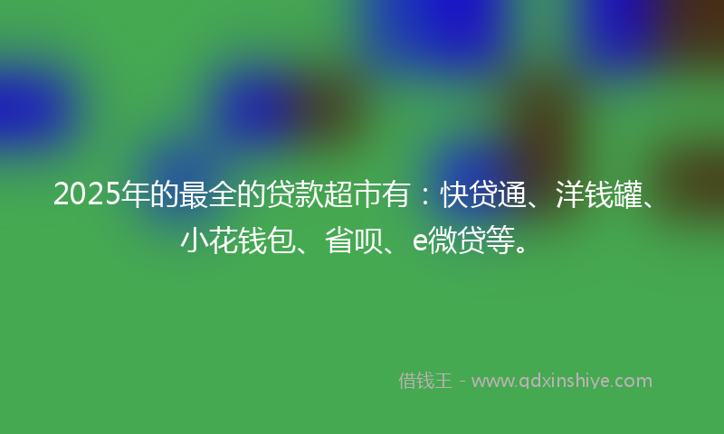 2025年的最全的贷款超市有：快贷通、洋钱罐、小花钱包、省呗、e微贷等。