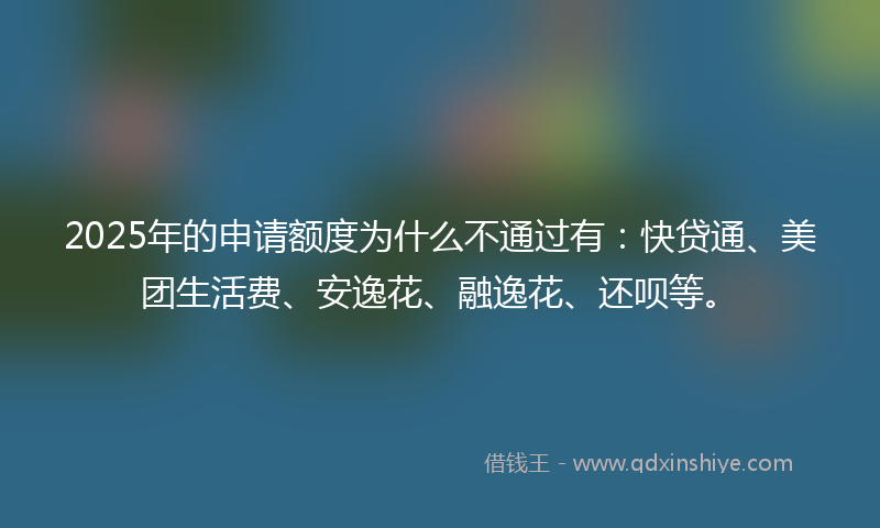 2025年的申请额度为什么不通过有：快贷通、美团生活费、安逸花、融逸花、还呗等。