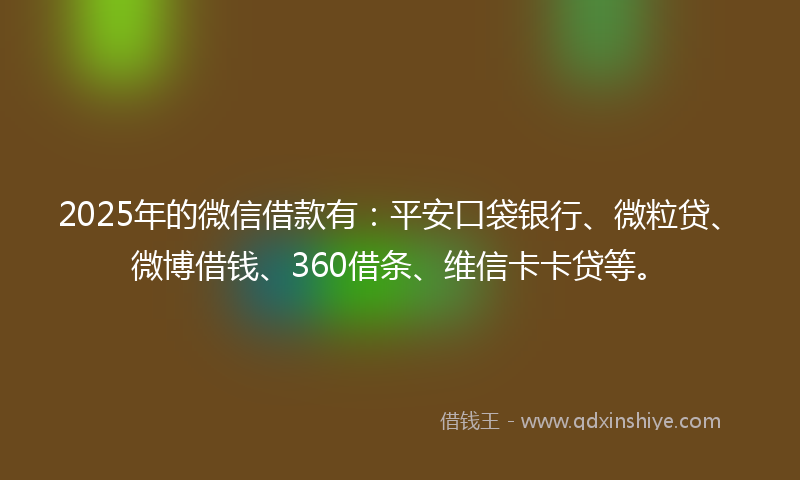 2025年的微信借款有：平安口袋银行、微粒贷、微博借钱、360借条、维信卡卡贷等。