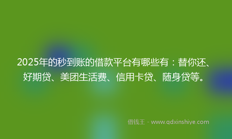 2025年的秒到账的借款平台有哪些有：替你还、好期贷、美团生活费、信用卡贷、随身贷等。
