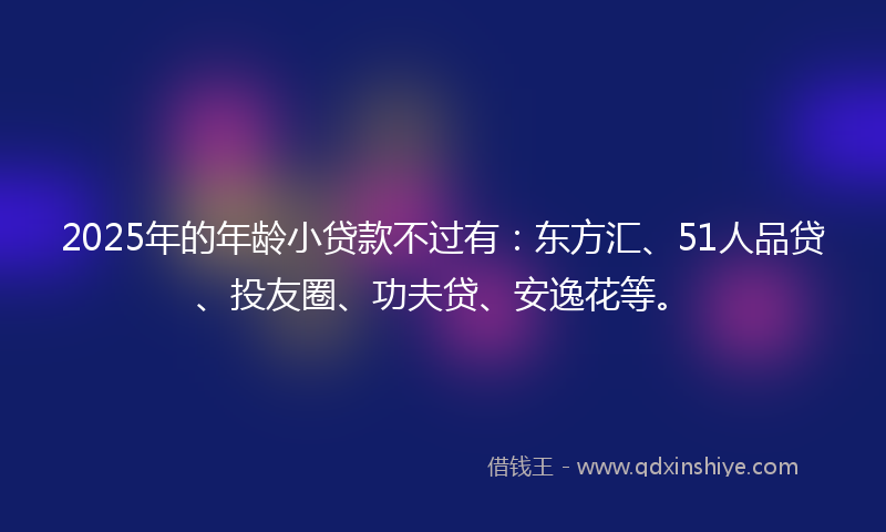 2025年的年龄小贷款不过有：东方汇、51人品贷、投友圈、功夫贷、安逸花等。