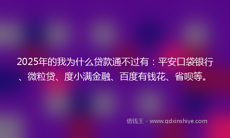 2025年的我为什么贷款通不过有：平安口袋银行、微粒贷、度小满金融、百度有钱花、省呗等。