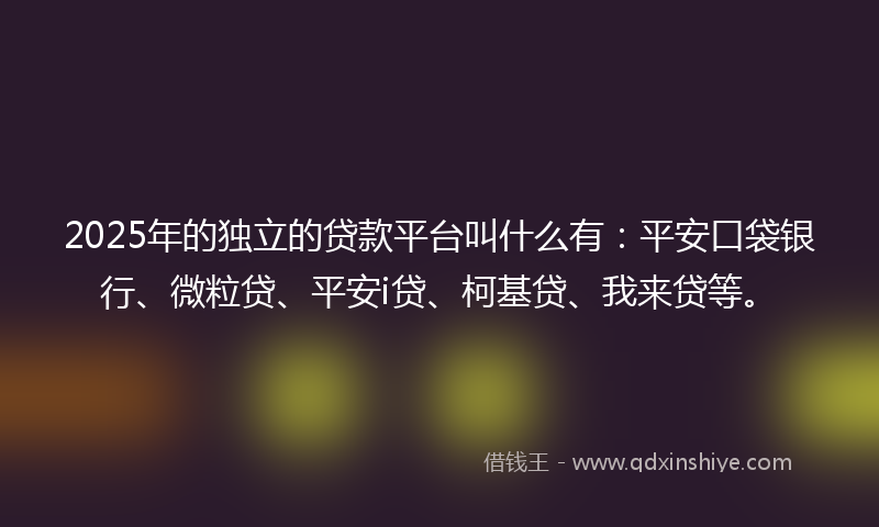 2025年的独立的贷款平台叫什么有：平安口袋银行、微粒贷、平安i贷、柯基贷、我来贷等。