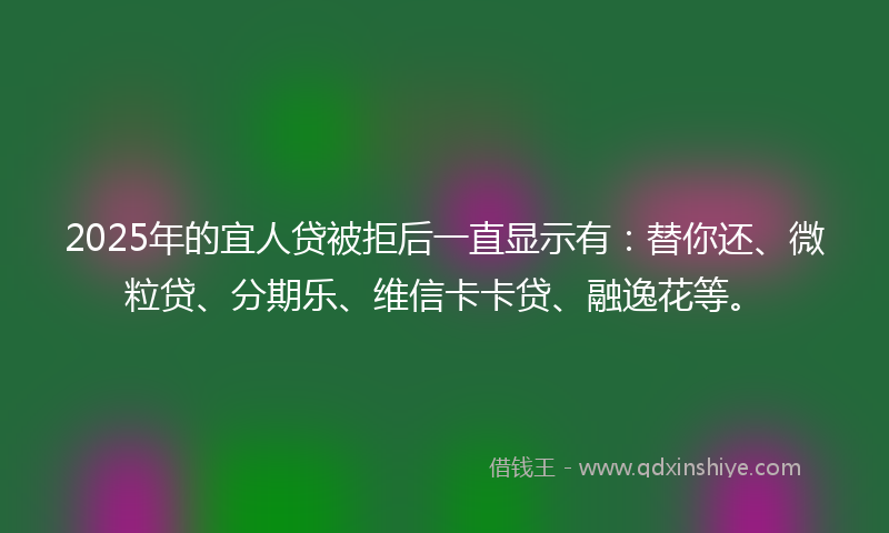 2025年的宜人贷被拒后一直显示有：替你还、微粒贷、分期乐、维信卡卡贷、融逸花等。