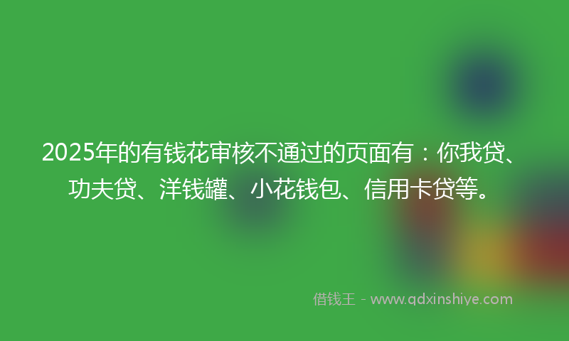 2025年的有钱花审核不通过的页面有：你我贷、功夫贷、洋钱罐、小花钱包、信用卡贷等。