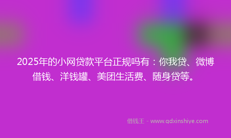 2025年的小网贷款平台正规吗有：你我贷、微博借钱、洋钱罐、美团生活费、随身贷等。