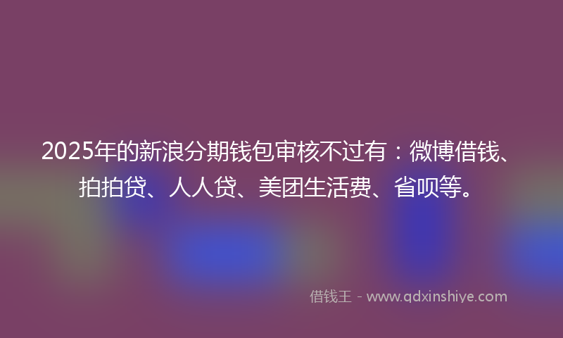 2025年的新浪分期钱包审核不过有：微博借钱、拍拍贷、人人贷、美团生活费、省呗等。