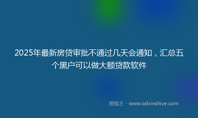 2025年最新房贷审批不通过几天会通知，汇总五个黑户可以做大额贷款软件