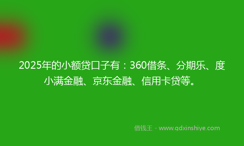 2025年的小额贷口子有：360借条、分期乐、度小满金融、京东金融、信用卡贷等。