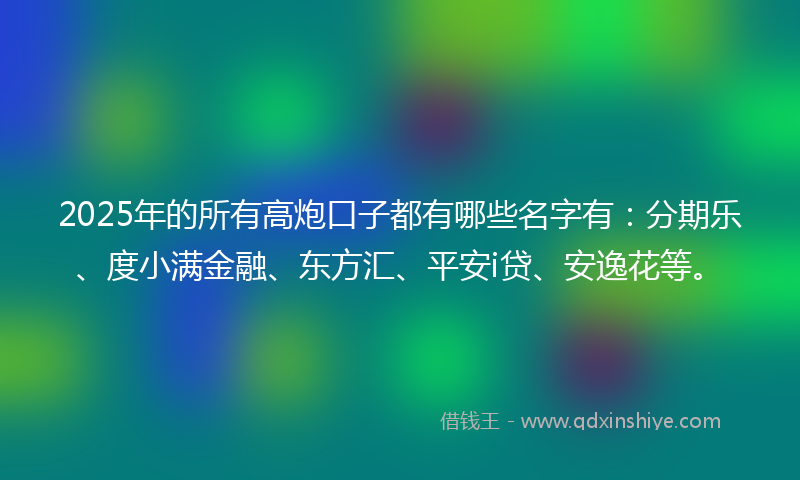 2025年的所有高炮口子都有哪些名字有：分期乐、度小满金融、东方汇、平安i贷、安逸花等。