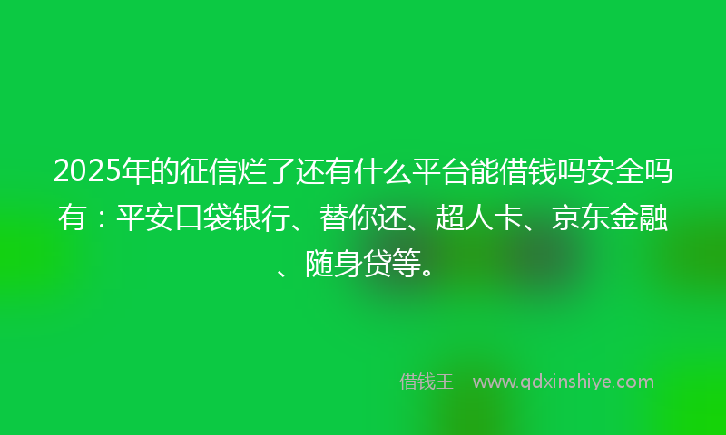 2025年的征信烂了还有什么平台能借钱吗安全吗有：平安口袋银行、替你还、超人卡、京东金融、随身贷等。