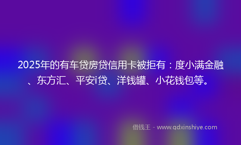 2025年的有车贷房贷信用卡被拒有：度小满金融、东方汇、平安i贷、洋钱罐、小花钱包等。