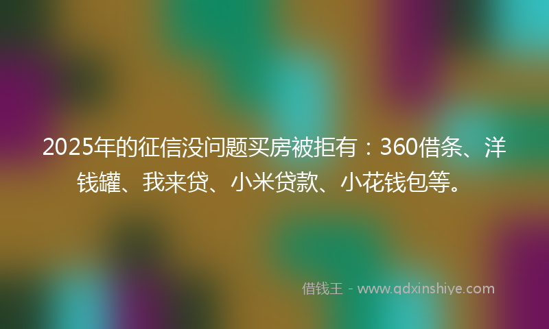 2025年的征信没问题买房被拒有：360借条、洋钱罐、我来贷、小米贷款、小花钱包等。