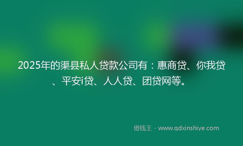 2025年的渠县私人贷款公司有：惠商贷、你我贷、平安i贷、人人贷、团贷网等。