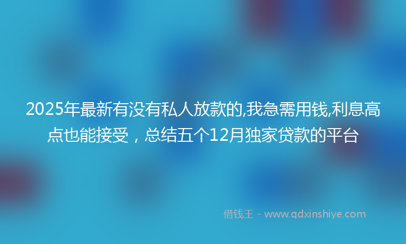 2025年最新有没有私人放款的,我急需用钱,利息高点也能接受，总结五个12月独家贷款的平台
