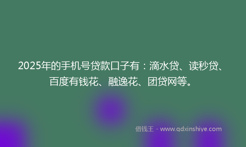 2025年的手机号贷款口子有：滴水贷、读秒贷、百度有钱花、融逸花、团贷网等。